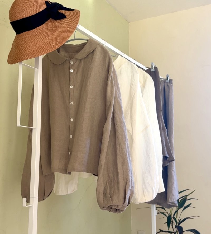 画像1: [受注生産]国産リネンのバルーンスリーブ｜丸襟ブラウス