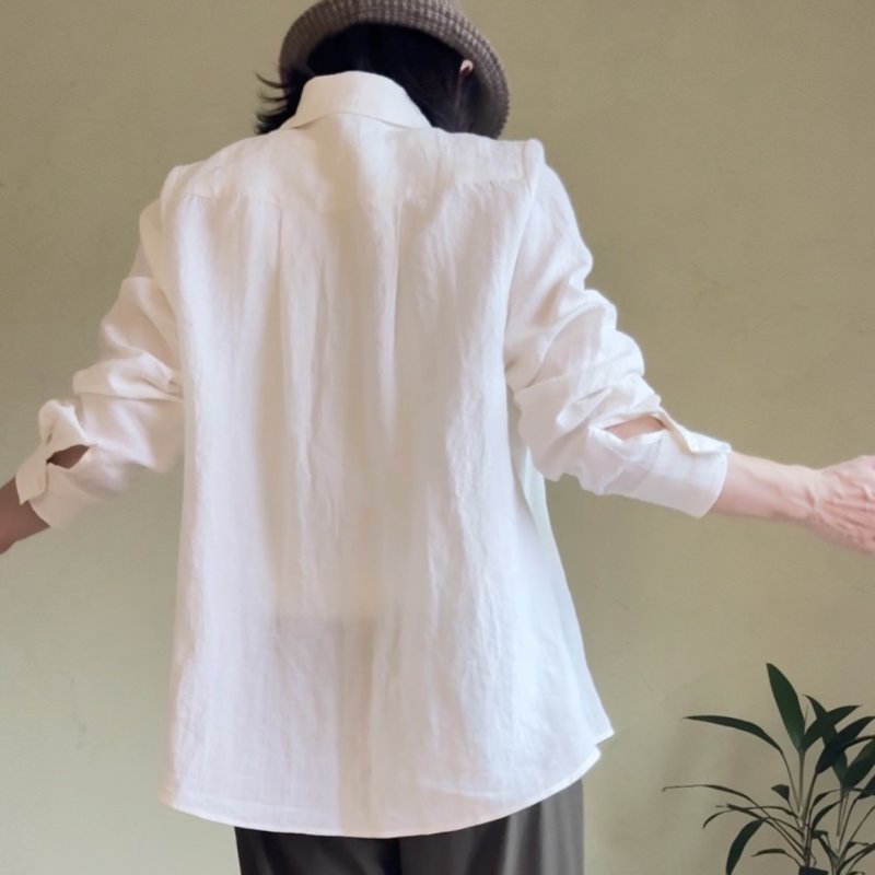 画像2: [受注生産]国産リネンのへちまカラーシャツ